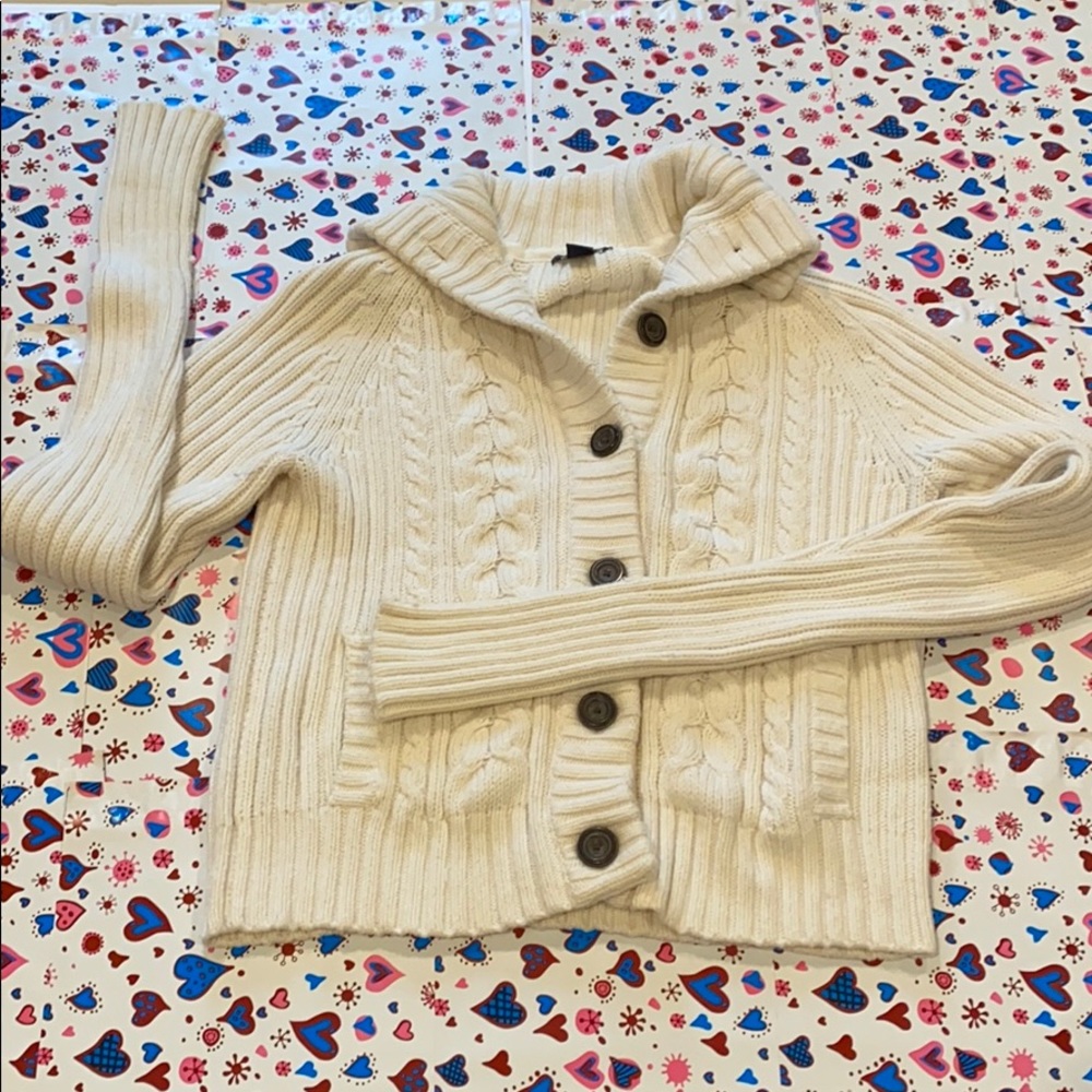 GAP Ivory Cable Knit Button Sweater